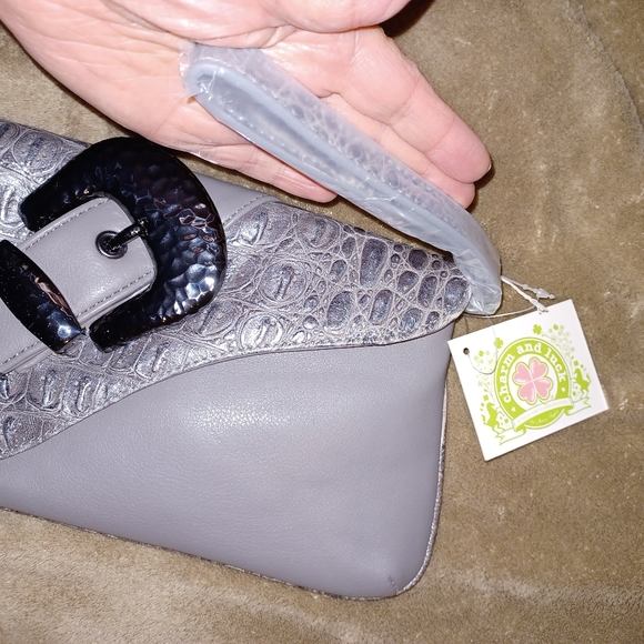 NWT Charm and Luck Purse Clutch Handbag Faux Embossed Croc Gray Gunmetal - Picture 5 of 11